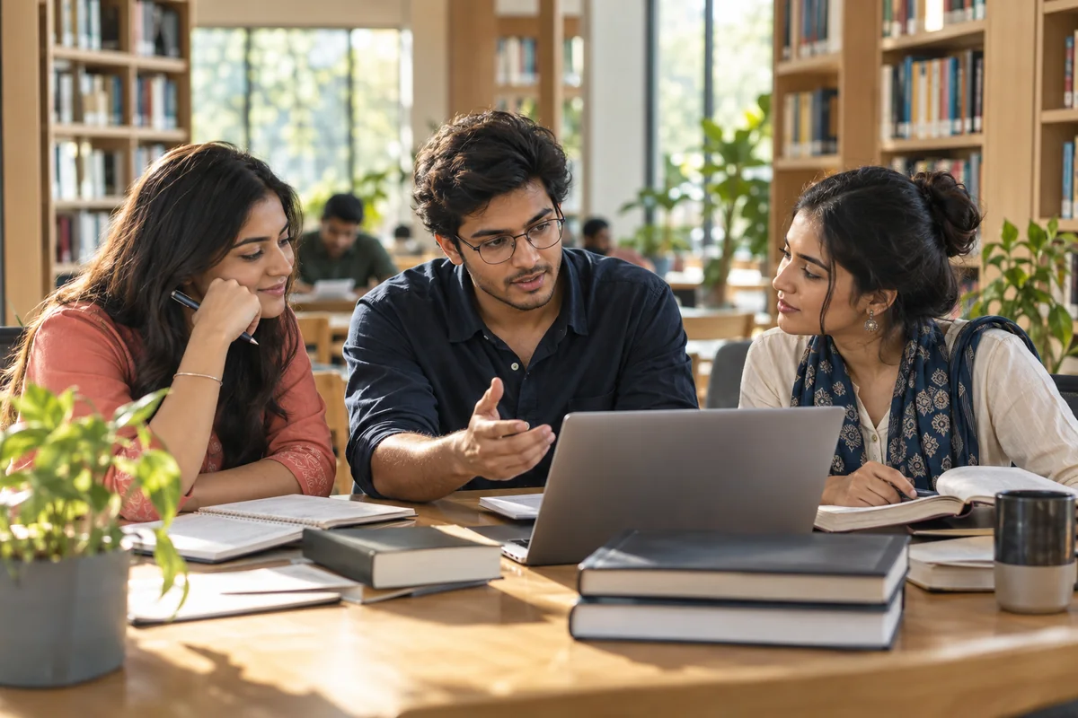 Law students studying and discussing their ideas together.